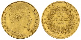 Napoléon III., AV 10 Francs 1854 A, FDC 

France, second Empire. Napoleon III (1852-1870). AV 10 Francs 1854 A (17 mm, 3.23 g), tranche strieé, Pari...