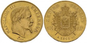 Napoléon III., AV 100 Francs 1866 A 

France, second Empire. Napoléon III (1852-1870). AV 100 Francs 1866 A (32.24 g), Paris.
KM 802.1; Gad. 1136....