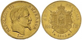 Napoléon III., AV 100 Francs 1868 BB 

France, second Empire. Napoléon III (1852-1870). AV 100 Francs 1868 BB (32.22g), Strasbourg.
KM 802.2; Gad. ...