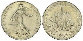 France, NI Essai de 1 Franc 1959 

 France, Ve République . NI Essai de 1 Franc Semeuse 1959 (6.00 g), Paris.
Gad. 474.

FDC.