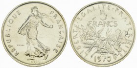 France, NI Essai de 5 Francs 1970 

 France, Ve République . NI Essai de 5 Francs Semeuse 1970 (10.30 g), Paris. 
Gad.770.

Poids avec le sachet ...