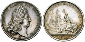 Louis XIV, AR Médaille 1696, Bataille de Texel 

 Louis XIV (1643-1715). AR Médaille 1696 (41 mm, 32.56 g). Commémorant la bataille de Texel, par Ko...
