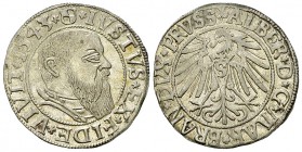 Albrecht, AR 1 Groschen 1543 

Deutschland, Preussen. Albrecht , Herzog von Brandenburg-Ansbach (1525-1569). AR 1 Groschen 1543 S (23 mm, 1.99 g), K...