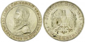 Weimarer Republik, AR 5 Reichsmark 1927 F, Uni Tübingen 

Deutschland, Weimarer Republik . AR 5 Reichsmark 1927 F (36 mm, 24.84 g). Universität Tübi...