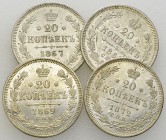 Lot of 4 Russian AR 20 Kopeks 

 Russia . Lot of 4 (four) AR 20 Kopeks 1867, 1869 (2), and 1872.

Nicely toned and almost FDC. (4)

Lot sold as ...