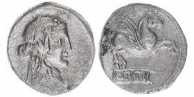 Q. Titius 90 BC
Römisches Reich - Republik. Denar. Bacchus - Pegasus
Rom
3,80g
Crawf.341/2
ss