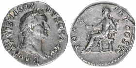Vespasianus 69-79
Römisches Reich - Kaiserzeit. Denar. PON MAX TR P COS VI
Rom
3,39g
Kampmann 20.57
ss