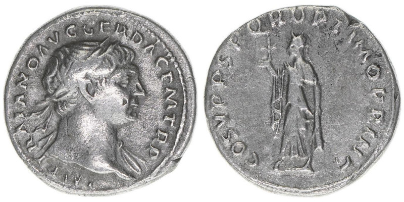 Traianus 98-117
Römisches Reich - Kaiserzeit. Denar. COS V P P SPQR OPTIMO PRINC...