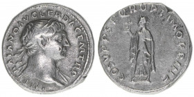 Traianus 98-117
Römisches Reich - Kaiserzeit. Denar. COS V P P SPQR OPTIMO PRINC
Rom
3,24g
Kampmann 27.34
ss