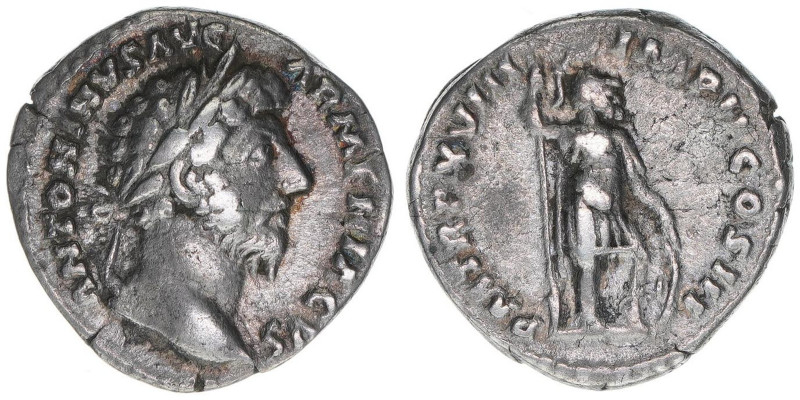 Marcus Aurelius 161-1809
Römisches Reich - Kaiserzeit. Denar. P M TR P XVIII IMP...