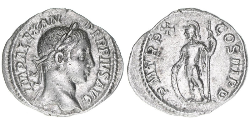 Severus Alexander 222-235
Römisches Reich - Kaiserzeit. Denar. P M TR P X COS II...