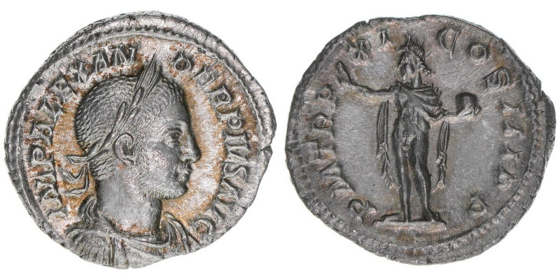 Severus Alexander 222-235
Römisches Reich - Kaiserzeit. Denar. P M TR P XI COS I...