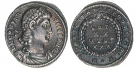 Constantius II. 337-361
Römisches Reich - Kaiserzeit. Siliqua. FELICITAS REI PVBLICE um Kranz darinnen VOT XX MVLT XXX
3,18g
Kampmann 147.63
vz-