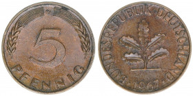 5 Pfennig, 1967 G
Bundesrepublik Deutschland. 2,96g. AKS 150
ss/vz