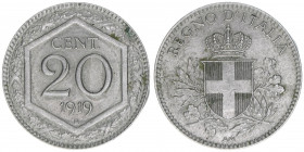 Victor Emanuel III. 1900-1946
Italien. 20 Centesimi, 1919. 3,92g
Schön 61
vz
