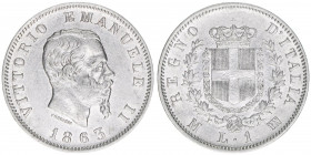 Vittorio Emanuelle II.
Italien. 1 Lira, 1863. 5,03g
Kahnt/Schön 7
ss+