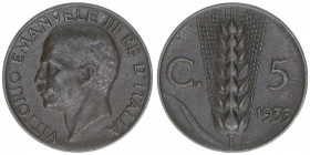 Victor Emanuel III. 1900-1946
Italien. 5 Centesimi, 1933. 3,16g
Schön 59
vz