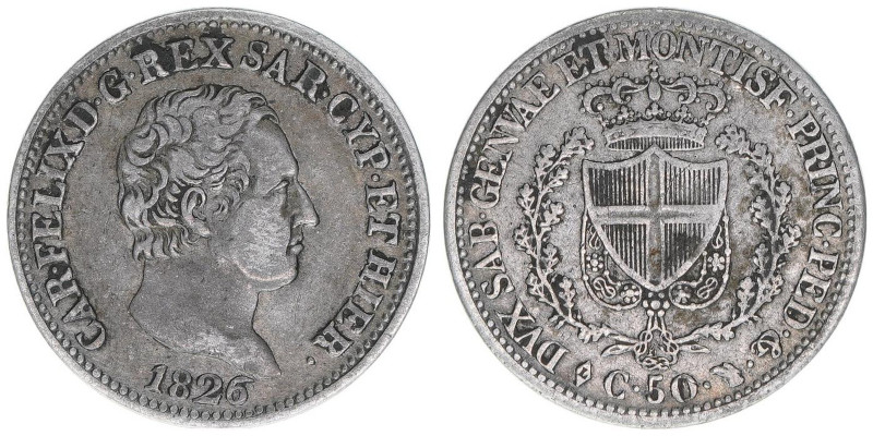 Carl Felix
Sardinien. 50 Centesimi, 1826. 2,46g
Kahnt/Schön 18
ss