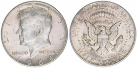 John F. Kennedy, 35. Präsident der USA
United States of America. Half Dollar, 1964. 12,63g
Schön 203
ss