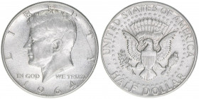 John F. Kennedy, 35. Präsident der USA
United States of America. Half Dollar, 1964. 1. Todestag von John F. Kennedy
12,63g
Schön 203
ss+