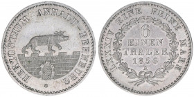 Alexander Carl 1834-1863
Anhalt Bernburg. 1/6 Taler, 1856 A. 5,32g
AKS 18
vz+