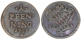 Maximilian III. Joseph 1745-1777
Bayern. 1 Pfennig, 1765. 1,29g
Schön 109
ss