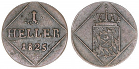 Maximilian IV. Joseph 1799-1805
Bayern. 1 Heller, 1825. 0,56g
AKS 58
vz-