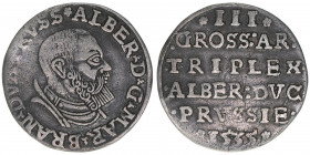Albrecht von Brandenburg 1525-1568
Brandenburg. 3 Gröscher, 1535. 2,48g
Neumann 42
ss