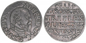 Albrecht von Brandenburg 1525-1568
Brandenburg. 3 Gröscher, 1545. 2,58g
Kopicki 3789
ss