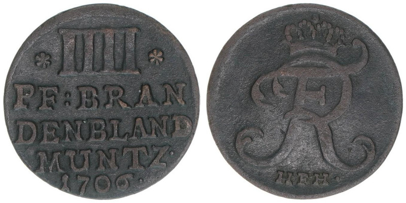 Friedrich I. 1701-1713
Brandenburg. 4 Pfennige, 1706. 1,06g
Schön 6
ss
