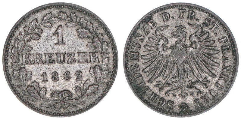 Reichsstadt
Frankfurt. 1 Kreuzer, 1862. 0,84g
AKS 28
vz-