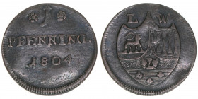 1 Pfennig, 1804
Löwenstein-Wertheim. 1,54g. KM#30
ss
