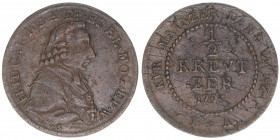 Friedrich Karl Joseph von Erthal 1774-1802
Mainz. 1/2 Kreuzer, 1795 A. 3,73g
Schön 74
ss+