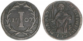 Domkapitel
Münster. 1 Pfennig, 1707. 1,13g
KM#416
ss