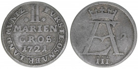 Ernst August von Braunschweig-Lüneburg 1716-1728
Osnabrück. 2 Mariengroschen, 1721. 2,21g
Schön 34
s/ss