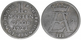 Ernst August von Braunschweig-Lüneburg 1716-1728
Osnabrück. 2 Mariengroschen, 1721. 2,21g
Schön 34
s/ss