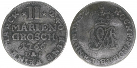 Wilhelm Anton von Asseburg 1763-1782
Paderborn, Bistum. 2 Mariengroschen, 1766. 2,38g
Schwede 325
ss