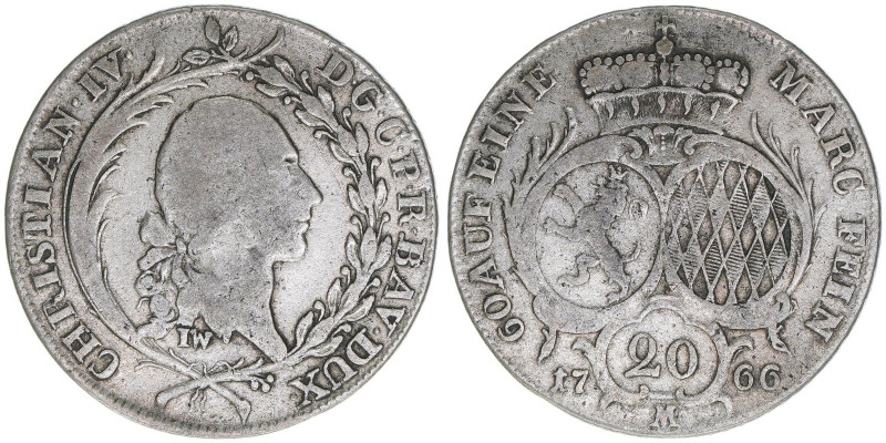 Christian IV. 1735-1775
Pfalz Birkenfeld Zweibrücken. 20 Kreuzer, 1766 M. 6,42g
...