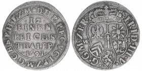Friedrich III. 1688-1701
Preussen. 1/12 Taler, 1691 WH. 3,06g
Schrötter 604
ss+