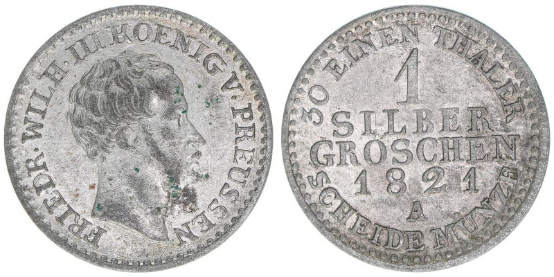 Friedrich Wilhelm III. 1797-1840
Preussen. 1 Silbergroschen, 1821 A. 2,16g
AKS 2...