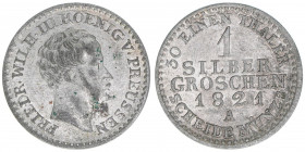 Friedrich Wilhelm III. 1797-1840
Preussen. 1 Silbergroschen, 1821 A. 2,16g
AKS 27
ss/vz