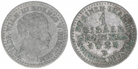 Friedrich Wilhelm III. 1797-1840
Preussen. 1 Silbergroschen, 1825 D. 2,04g
AKS 27
ss
