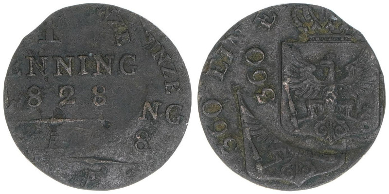 Friedrich Wilhelm III. 1797-1840
Preussen. 1 Pfennig, 1828. äußerst selten da me...