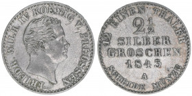 Friedrich Wilhelm IV. 1840-1861
Preussen. 2 1/2 Silbergroschen, 1843 A. 2,76g
AKS 83
ss+