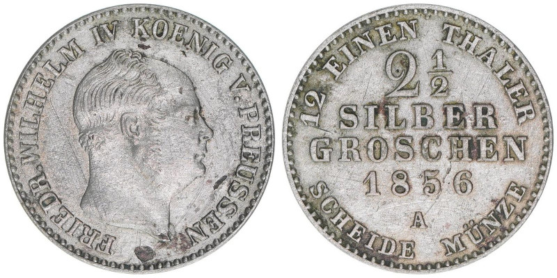Friedrich Wilhelm IV. 1840-1861
Preussen. 2 1/2 Silbergroschen, 1856 A. 3,14g
AK...