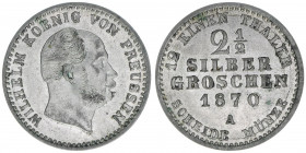 Wilhelm I. 1861-1888
Preussen. 2 1/2 Silbergroschen, 1870 A. 3,24g
AKS 102
vz/stfr