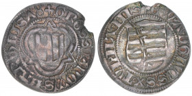 Kurfürst Ernst 1464-1486
Sachsen. Spitzgroschen. Leipzig
1,45g
Levinson 163
Randausbruch
ss+
