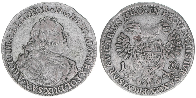 Vikariatsprägung - Friedrich August
Sachsen. Groschen, 1740. 2,00g
Schön 139
Rf....
