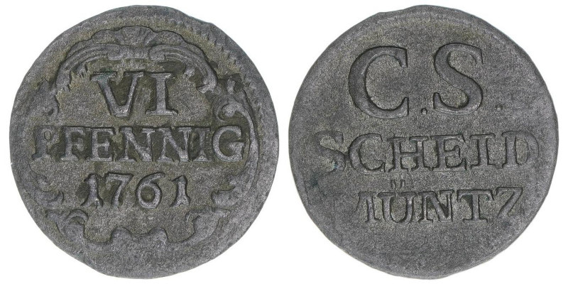Friedrich August II. 1733-1763
Sachsen. 6 Pfennige, 1761. 0,95g
Kohl 509
ss