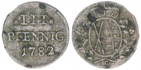 Friedrich August III.
Sachsen. 3 Pfennige, 1782. 0,82g
Schön 206
ss